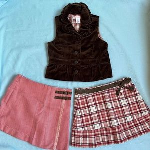 Janie and Jack Fall Vest Plaid Skirt Set euc 3T